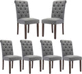 COLAMY Tufted Dining Chairs Set of 6, Parsons Dining Room Chairs Upholstered Fabric Diner Chair Stylish Kitchen Chairs with Solid Wood Legs and Padded Seat - Grey