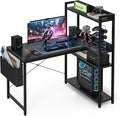 40 Inch L Shaped Computer Desk with Reversible Storage Shelves, Home Office Corner Desk Study Writing Table with Hutch, Study, Black