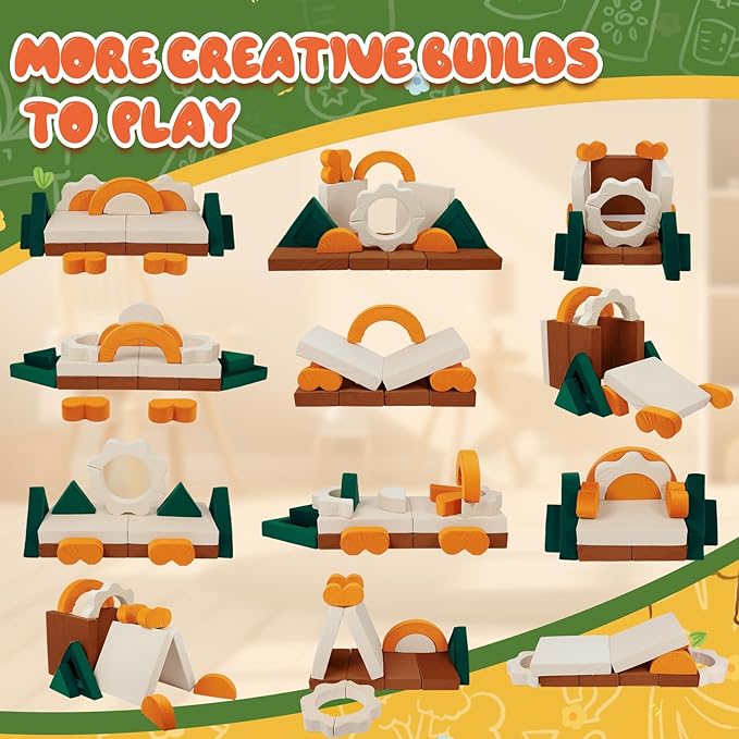 18PCS Modular Kids Play Couch - Junlge Theme Toddler Couch Building Fort, Convertible Sofa Multifunctional Kids Sofa, Toddler Baby Playroom/Bedroom Furniture for Playing, Sleeping