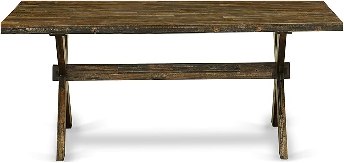East West Furniture X777MZN32-6 6 Piece Dining Table Set Contains a Rectangle Kitchen Table with X-Legs and 4 Light Beige Linen Fabric Parson Chairs with a Bench, 40x72 Inch, Multi-Color