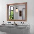 Amorho 40X32 Inch Bathroom Mirror for Wall, Walnut Wood Grain Metal Framed Mirror, Anti-Rust, Hang Horizontally/Vertically, Suitable for Vanity, Bedroom, Farmhouse, Bathroom