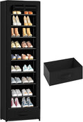Shoes Rack 10 Tier Tall Shoe Rack Narrow Shoe Rack with Storage Box,Fabric Covered Metal Shoe Rack Organizer for Closets
