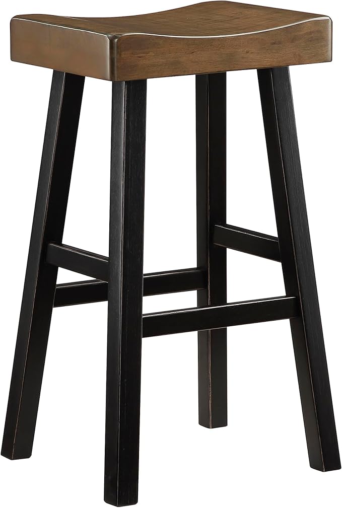 Lexicon Saddle Bar Stools Set of 2 Barstools with Footrest, Armless Dining Chairs for Kitchen Island, Breakfast Nook, Living Room, Pub Height, Black/Brown