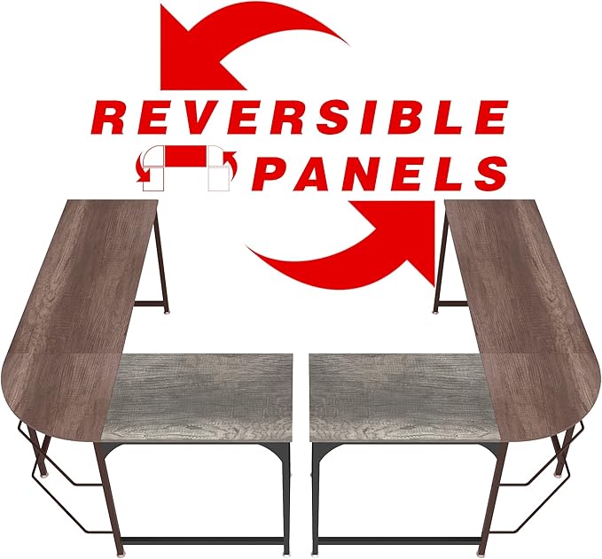 Teraves Reversible L Shaped Desk, 57.9" Gaming Computer Desk, Modern Corner Desks for Home Office Study, Space Saver Workstation Desk, Easy Assembly, Wooden