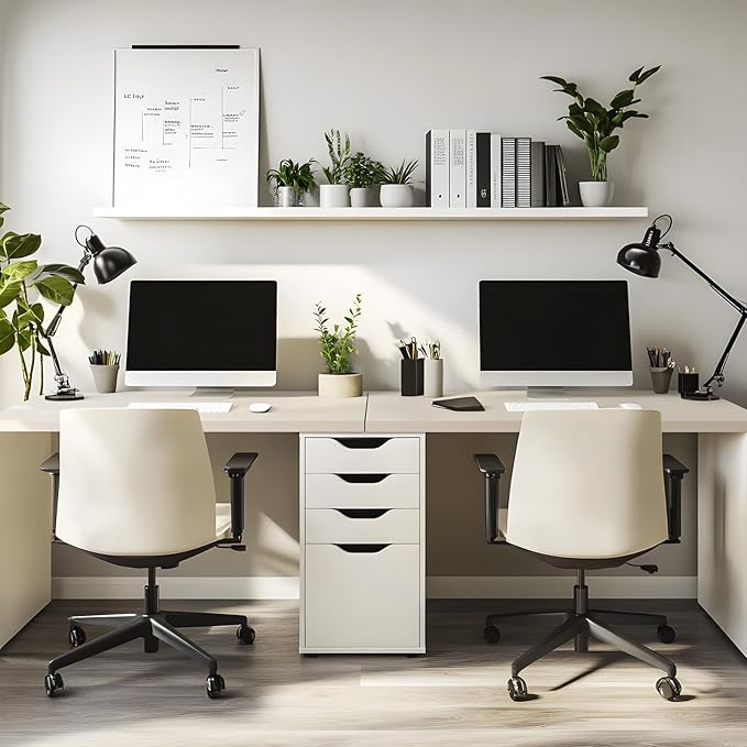 Kaboon Universal Tabletop 55"x20", Solid One-Piece Melamine Table Top, Double Desk L-Desk DIY, Home and Office, Leather/Ivory