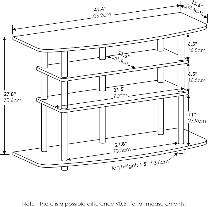 Furinno Frans Turn-N-Tube TV Stand for TV Size up to 43 Inch, 4-Tier, White Oak