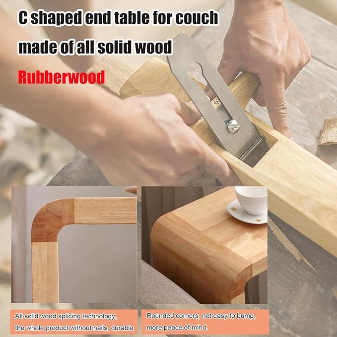 C Shaped End Table, Solid Wood C Side Table for Couch Sofa and Bed, Sofa Tables That Slide Under for Space Saving, Small Snack C Tables for Living Room Bedroom (H 27.2″ - Brown, 1)