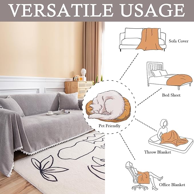 HANDONTIME Couch Cover for Dogs Grey Sectional Couch Covers for 3 Cushion Couch Sofa Flower Lace Sofa Covers Machine Washable Easy Install Futon L Shaped Couch Cushion Covers for Cat Kids, 71" X150"