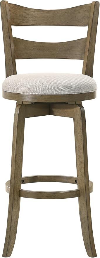 Armen Living Blair 30 in. Putty Brown Bar Height Rubberwood Swivel Barstool with Cream Fabric Seat - Set of 3