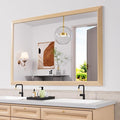 Amorho Bathroom Mirror, 60 X40 Inch Wall Mirror, Oak Wood Grain Metal Framed, Anti-Rust, Hang Horizontally/Vertically, Suitable for Bedroom, Farmhouse, Bathroom, Decorative