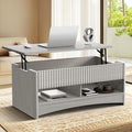 Marsail Lift Top Coffee Table with Open & Hidden Storage, Modern Fluted Coffee Table with Smooth Lift Mechanism, Sturdy Space-Saving Center Table for Home Living Room, Office, Light Grey