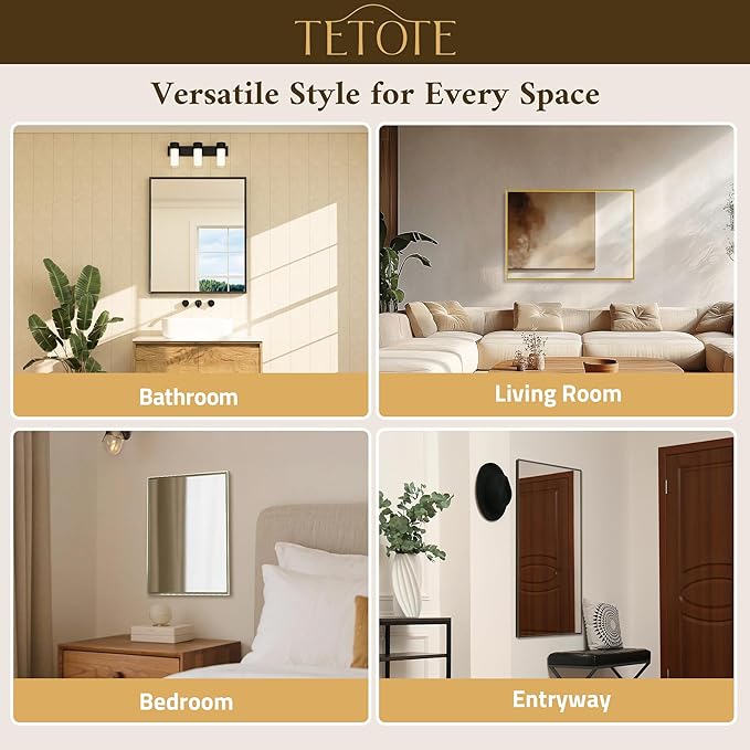 TETOTE Black Bathroom Vanity Mirror Beveled Frame 42" x 36" Black Rectangle Metal Framed Bathroom Wall Mirror for Over Sink, Tempered Glass, Modern Farmhouse Bedroom, Entryway, Living Room