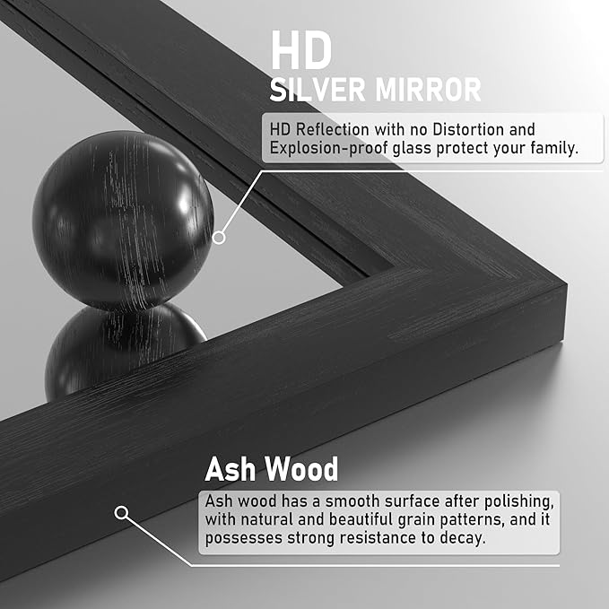 Black Farmhouse Mirror for Wall, 40x26INCH Large Wood Framed Square Bathroom Mirrors for Vanity, Barn Door Style Mirrors Wall Mounted Dresser Decor Mirror Living Room Bedroom Horizontal