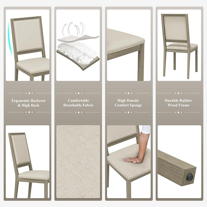 COLAMY Wood Dining Chairs Set of 4, Mid Century Modern Upholstered Kitchen Chairs,19 Inch Fabric Dining Chair with Back for Kitchen Dining Room,Grey