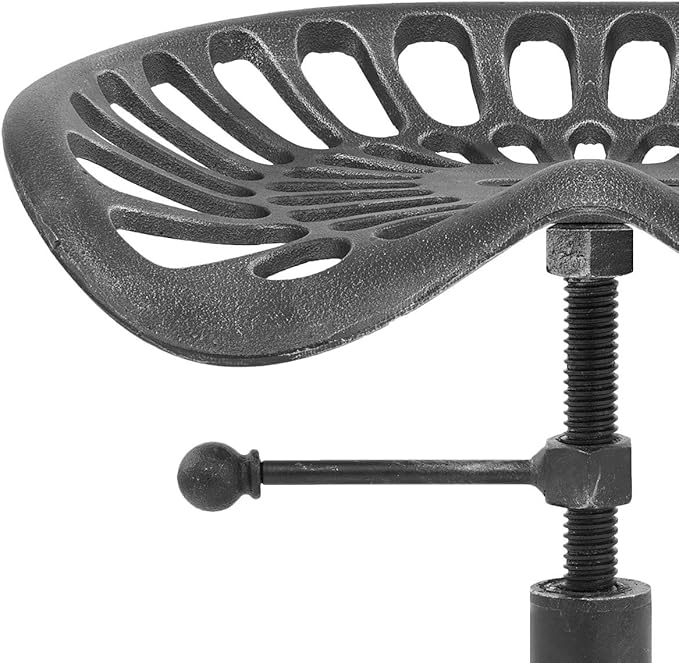 Diwhy Rustic Industrial Farmhouse Tractor Seat Adjustable Bar Stool Industrial bar Chair (Silver, Cast Iron)