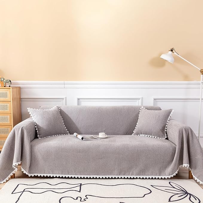 HANDONTIME Couch Cover for Dogs Grey Sectional Couch Covers for 2 Cushion Couch Sofa Flower Cute Sofa Covers Machine Washable Easy Install Couch Blanket Cover Slip Covers for Sofas/Couches, 71" X118"