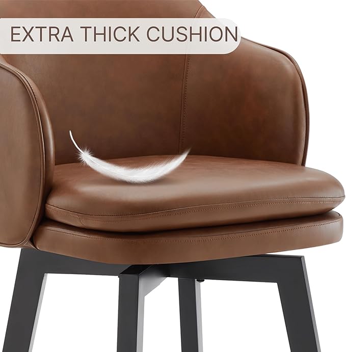 Counter Height Barstools 26 inch Upholstered Swivel Bar Stools with Back and Wood Legs for Kitchen Island,Set of 2,Brown PU Leather