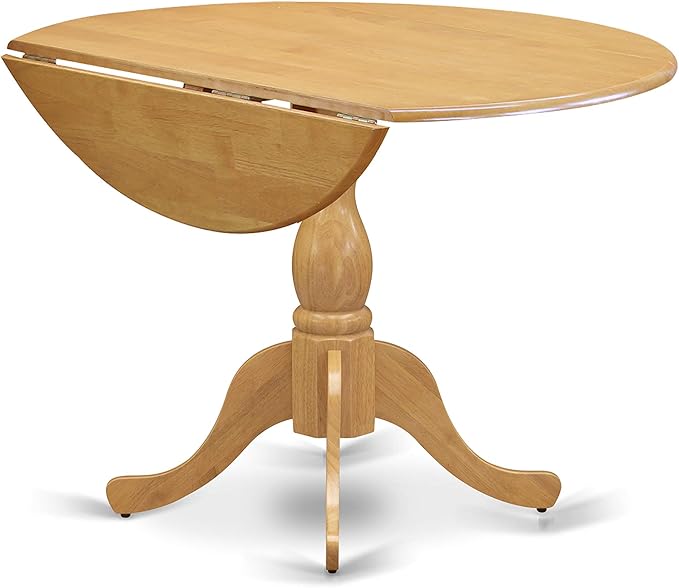 East West Furniture DMVA3-OAK-W 3 Piece Dinette Set for Small Spaces Contains a Round Dining Table with Dropleaf and 2 Dining Room Chairs, 42x42 Inch, Oak