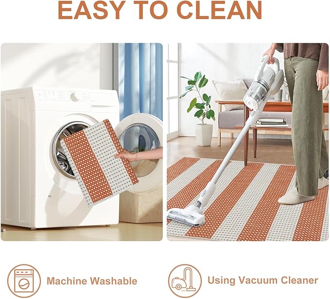 OJIA Outdoor Rug 4'x6', Cotton Woven Patio Rug Washable Rugs Front Porch Rug Outdoor Door Mat Entryway Rugs Indoor Area Rugs Floor Mat for Backyard/Entry/Kitchen/Bedroom/Living Room (Orange/White/Tan)