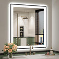 32x36 Inch LED Bathroom Mirror with Lights (Front Lit and Backlit) Black Framed Lighted Vanity Mirror for Bathroom Wall Dimmable Anti-Fog Memory Tempered Glass Horizontal/Vertical