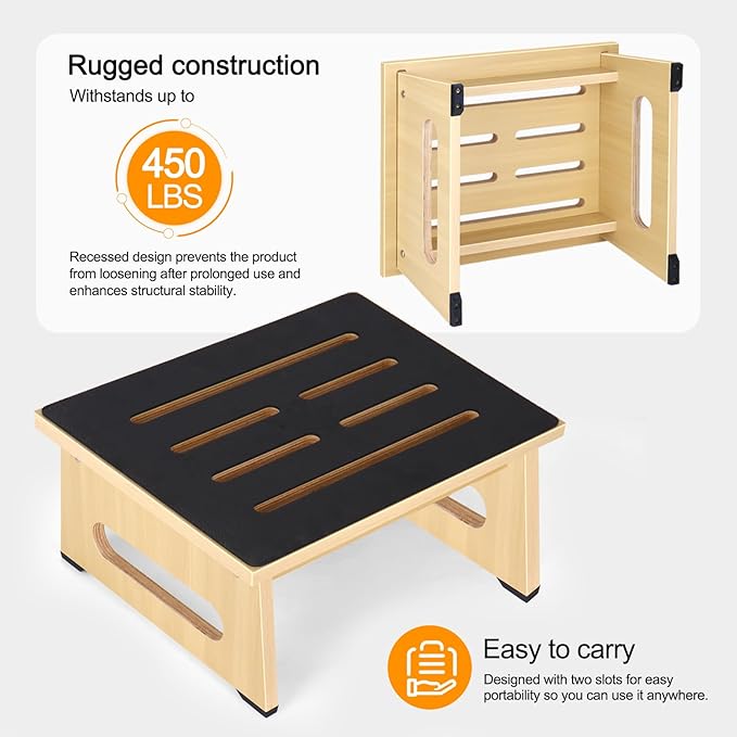 One Step Stool for Adults Seniors with Non-Slip Rubber Stepping Feet, Heavy Duty Platform Step Stools, 6.9 in Portable Bed Steps for High Beds for Bathroom, Bedroom, Kitchen & Kids Bedside Support