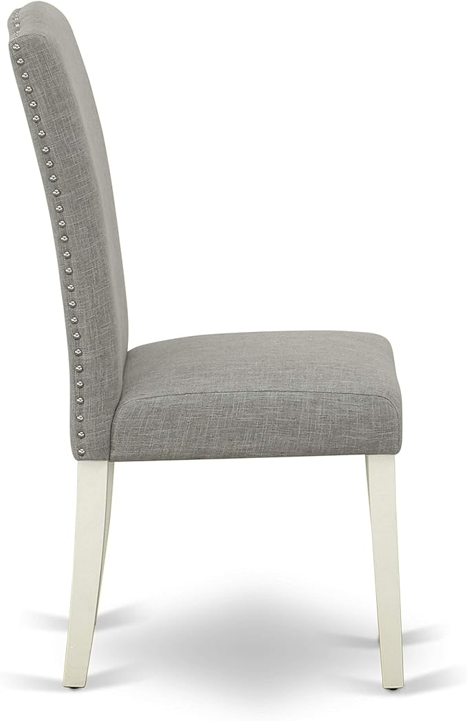 East West Furniture 1NDEN3-LWH-06 3 Piece Dining Table Set Contains a Rectangle Dinner Table with Dropleaf and 2 Dark Shitake Linen Fabric Upholstered Chairs, 30x48 Inch, Linen White