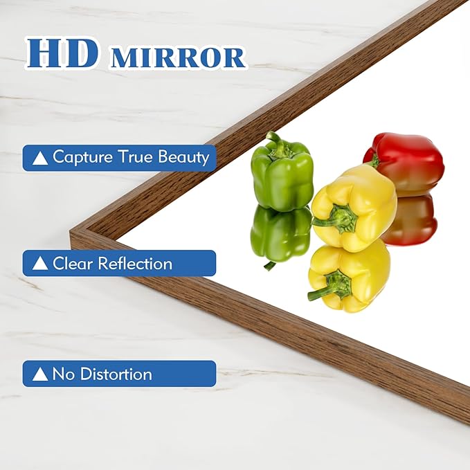 Rectangle Walnut Bathroom Mirror 28x36 Inch, Anti-Rust 4MM Tempered Glass, Modern Vanity Mirror for Bathroom, Horizontal or Vertical Wall Mount