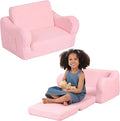 Comfy Toddler Chair, 2-in-1 Toddler Couch Fold Out, Convertible Sherpa Sofa to Lounger for Boys & Girls, Pink
