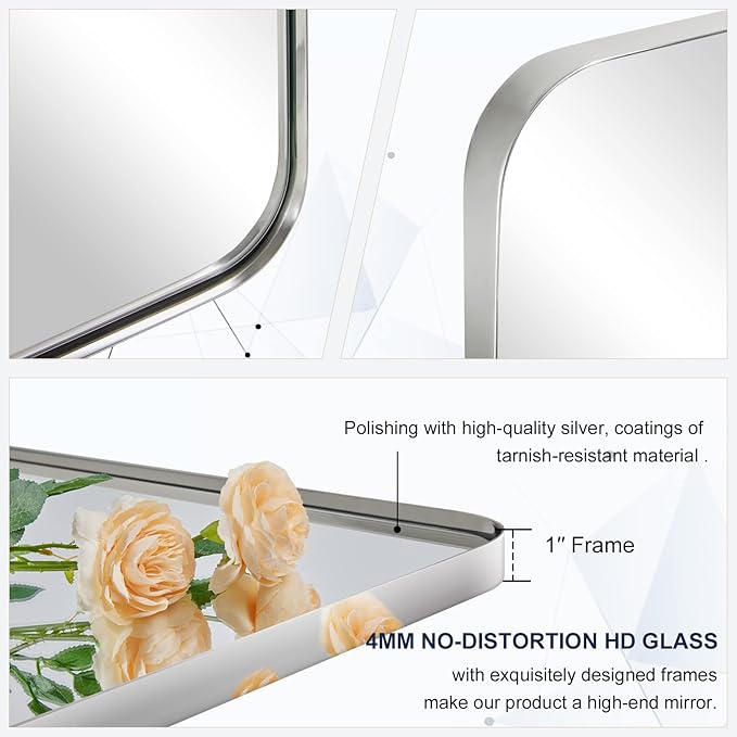 ANDY STAR Chrome Bathroom Mirrors for Over Sink, 24x48 Inch Polished Silver Mirror for Wall, Rectangular Metal Framed Vanity Mirror -Modern Clean Design with Superior Stainless Steel Frame