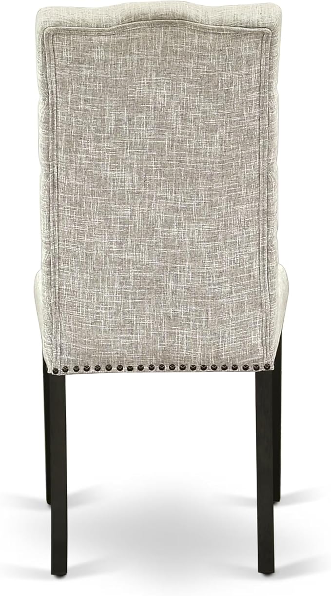 East West Furniture V627EL635-7 7 Piece Kitchen Table Set Consist of a Rectangle Dining Table with V-Legs and 6 Doeskin Linen Fabric Parson Dining Room Chairs, 40x72 Inch, Multi-Color