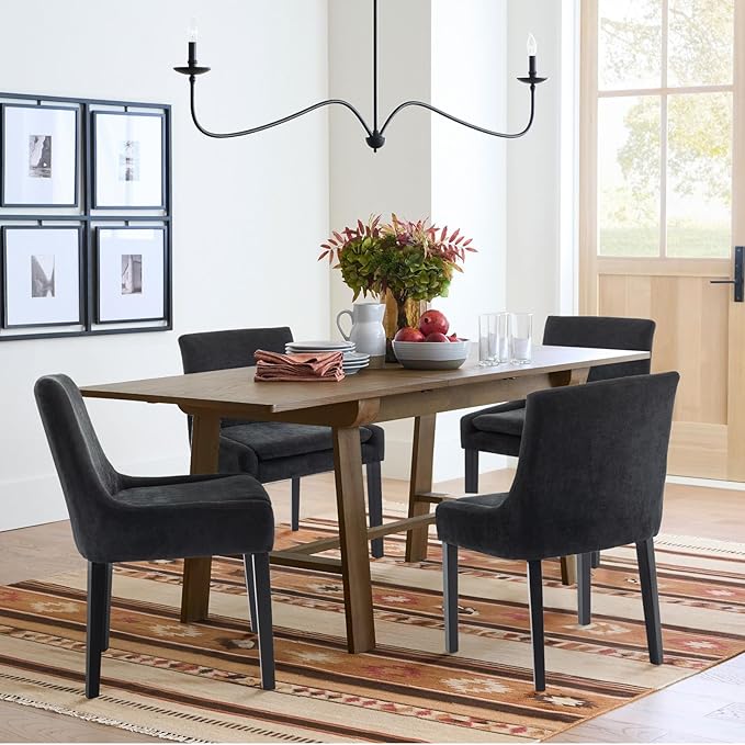 COLAMY Modern Dining Chairs Set of 6, Upholstered Corduroy Accent Side Leisure Chairs with Mid Back and Wood Legs for Living Room/Dining Room-Black