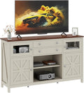 YITAHOME Farmhouse TV Stand for 65/55 Inch Television, Entertainment Center Television Stand with Drawers & Door, 59" Media Console TV Cabinet for Living Room, Antique White