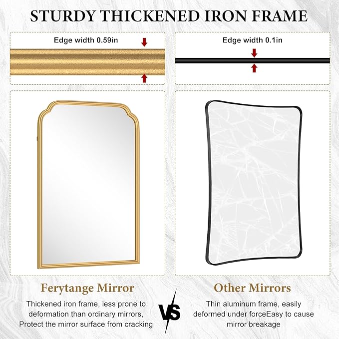 20X30 Inch Gold Bathroom Mirror for Wall, Modern Rounded Corner Rectangle Mirror with Non-Rusting Iron Metal Framed Bathroom Vanity Mirror for Over Sink Wall Decor(Tempered Glass)