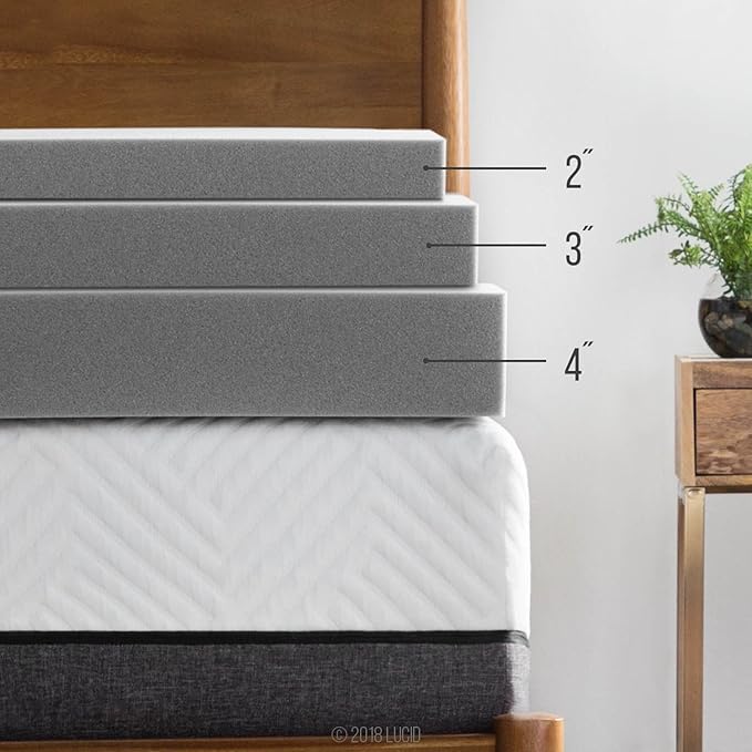 Lucid 2 Inch Bamboo Infused Memory Foam Mattress Topper - Queen Size – Cooling Ventilation – Pressure Relieving Bed Topper - Mattress Pad – CertiPur Certified