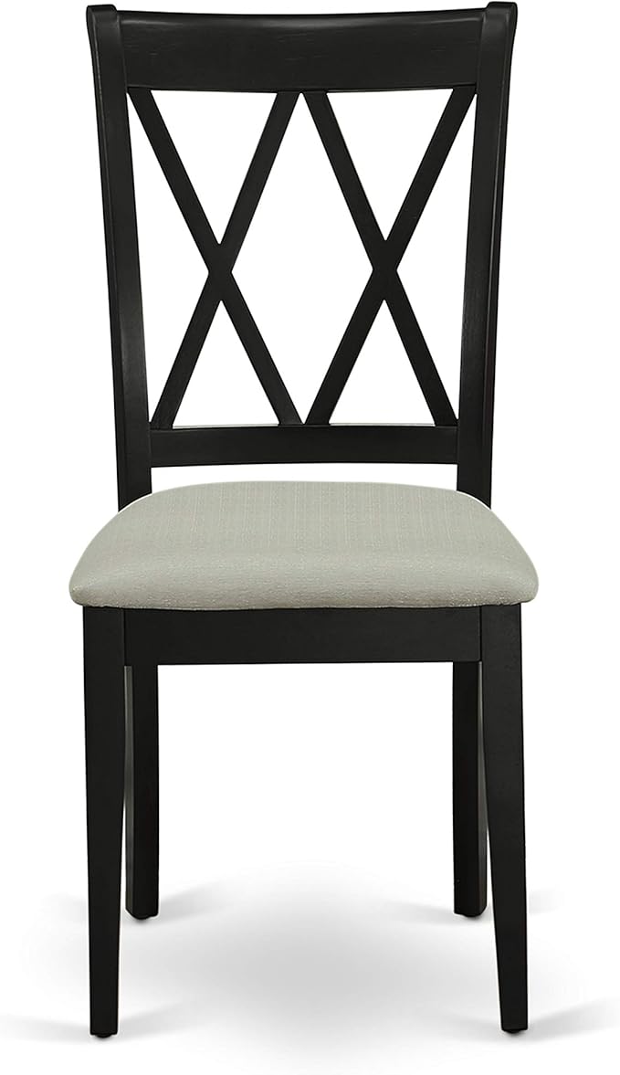 East West Furniture DUCL7-BLK-C 7 Piece Dining Room Furniture Set Consist of a Rectangle Dining Table and 6 Linen Fabric Upholstered Chairs, 36x60 Inch, Black