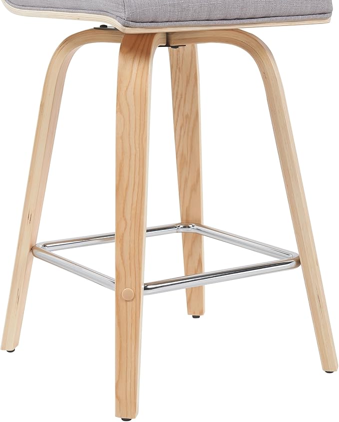 Vienna Modern Counter Height Swivel Bar Stool with Grey Upholstered Seat and Patterned Oak Wood Frame Set of 4