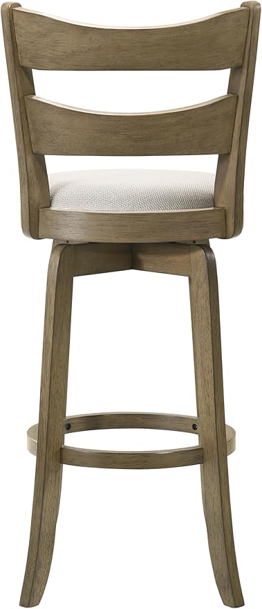 Armen Living Blair 30 in. Putty Brown Bar Height Rubberwood Swivel Barstool with Cream Fabric Seat