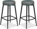 Counter Height Bar Stools, 26" H Backless Bar Stools Set of 2, Upholstered Faux Leather Kitchen Counter Stools, Mid Century Modern, Kitchen Island Home Bar, Pub, Black Blue