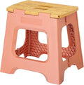 Vigar Compact Step Stool Foldable, 12-1/2-inch Step Stools for Adults up to 330 Pound, Lightweight Stool, Non-Slip Folding Step Stool, Sunrise Orange, Bamboo Print on Top