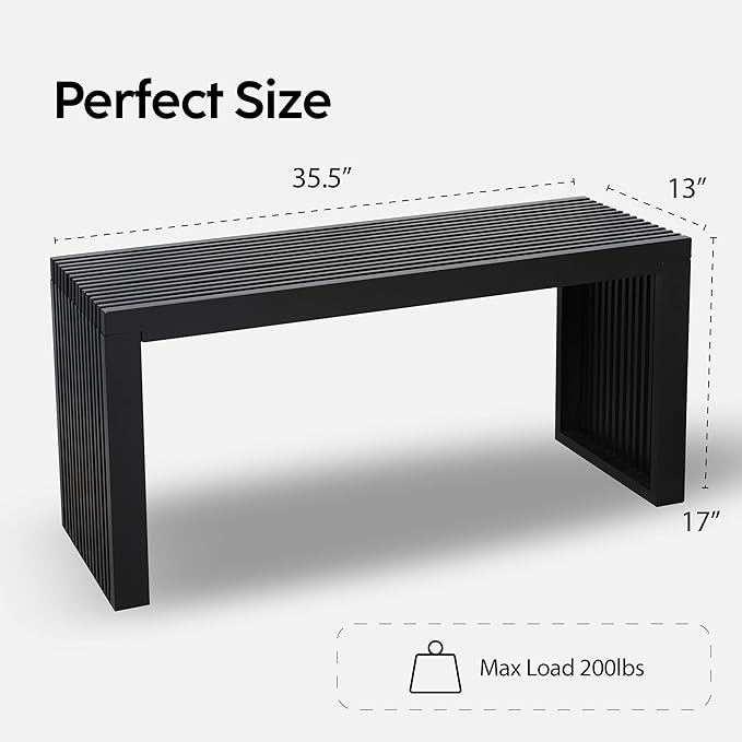 Bamboo Natural 36 inch Wooden Bench, Small Wood Benches for Entryway, Living & Dining Room, Kitchen, Bedroom, Bathroom, Hallway, Front Door, For Indoor & Outdoor Patio Use, Mid Century Modern Decor
