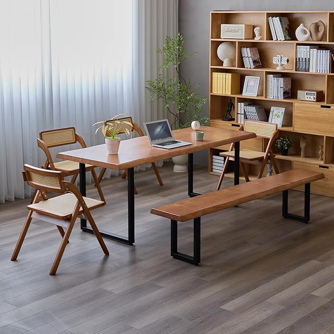 Brown Bench Wooden Long Bench with Metal Legs for Office Restaurant Living Room Meeting Room Indoor Seating Multiple (tan bench78.74in)