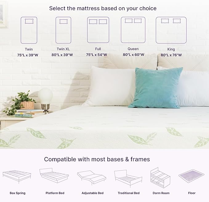 NapQueen Queen Size, 6 Inch Anula Green Tea Infused Memory Foam Mattress, Bed in a Box, CertiPUR-US Certified Mattress
