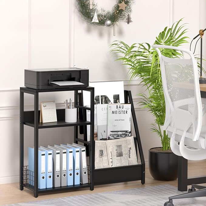 LELELINKY Black End Table,Record Player Stand with Vinyl Storage,3 Tier Side Table with Display Shelf Storage Up to 150 Albums,Industrial Large Record Holder Cabinet for Living Room