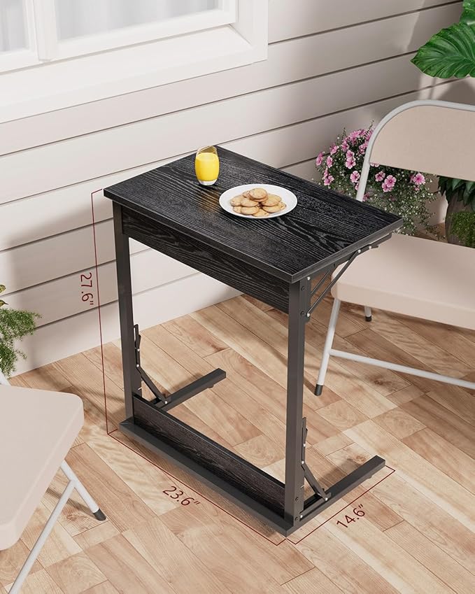 Tatub Folding TV Tray Table, 24" Wide C-Shaped End Table for Couches, Small Sofa-Side Laptop Desk with Metal Frame for Living Room, Bedroom,Black