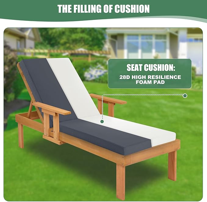 Chaise Lounge Cushions Outdoor - Waterproof and Fade Resistant Sun Lounger Replacement Cushions - Patio Lounger Pads with Removable Cover for Pool, Deck, Lawn, 80 x 26 x 3 Inch, Dark Grey