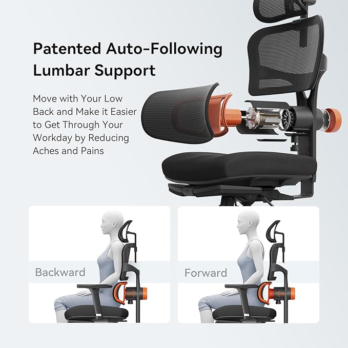 Newtral Office Chair Ergonomic - Home Office Desk Chair, Auto-Following Lumbar Support, 4D Armrest, Seat Depth and Height Adjustable for Long Time Sitting (with Footrest + Laptop Tray, Black)