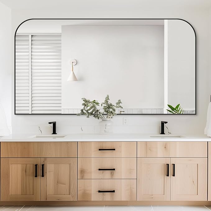 Bathroom Mirror, Wall Mirrors, Black Metal Framed Wall-Mounted Mirrors, Bathroom Vanity Mirror for Over Sink, Living Room, Bedroom, Entryway, 60x30 Inch, Black