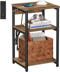 TUTOTAK End Table with Charging Station, Nightstand, 3-Tier Couch Side Table with USB Ports and Outlets, Bedside Table for Small Space, Living Room TB01BB026