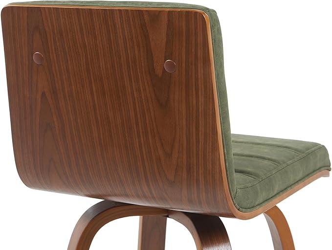 Armen Living Vienna Modern Swivel 30" Bar Height Barstool with Vintage Green Faux Leather and Walnut Wood Finish