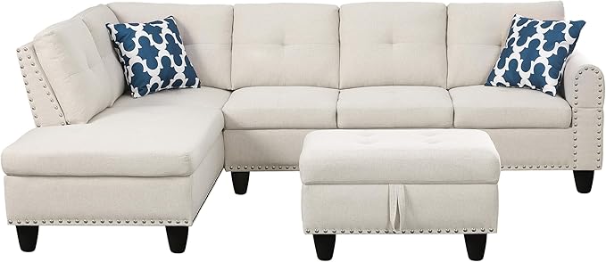 Halibur Sectional Sofa or Couch with Ottoman for Living Room, Apartment, Bedroom, Office